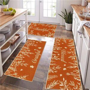 Fall Kitchen Rug Sets of 3, Pumpkin Truck Floor Mats, Farmhouse Non Skid